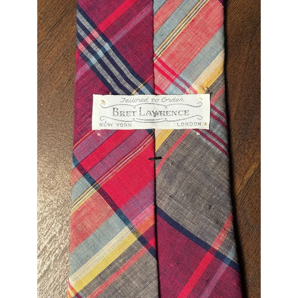 Bret Lawrence Pink Plaid Cotton Necktie Mens 3 Inch Excellent
